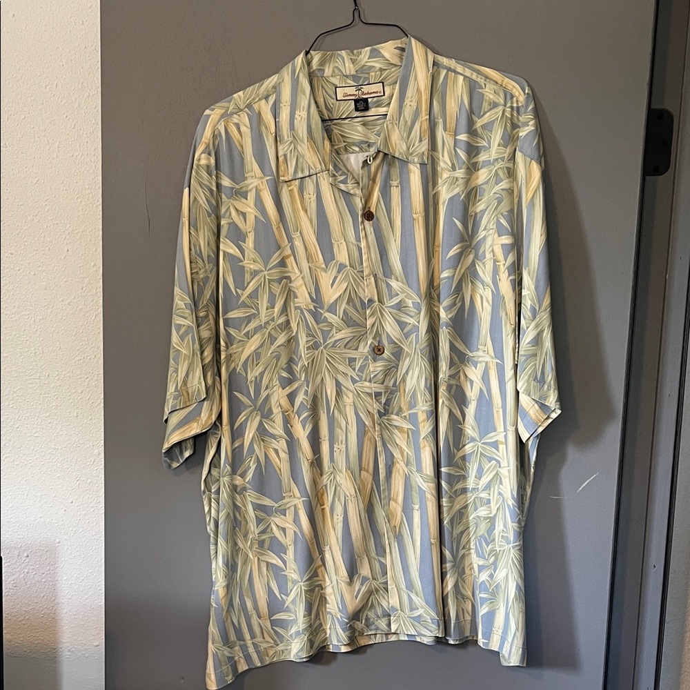 Tommy Bahama Bamboo Print Casual Button Down Shirt - Green and Gray